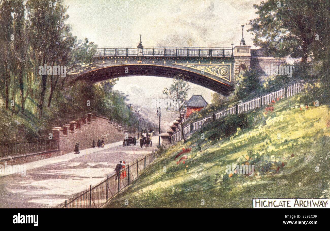 A coloured postcard of Highgate Archway posted in 1905 Stock Photo