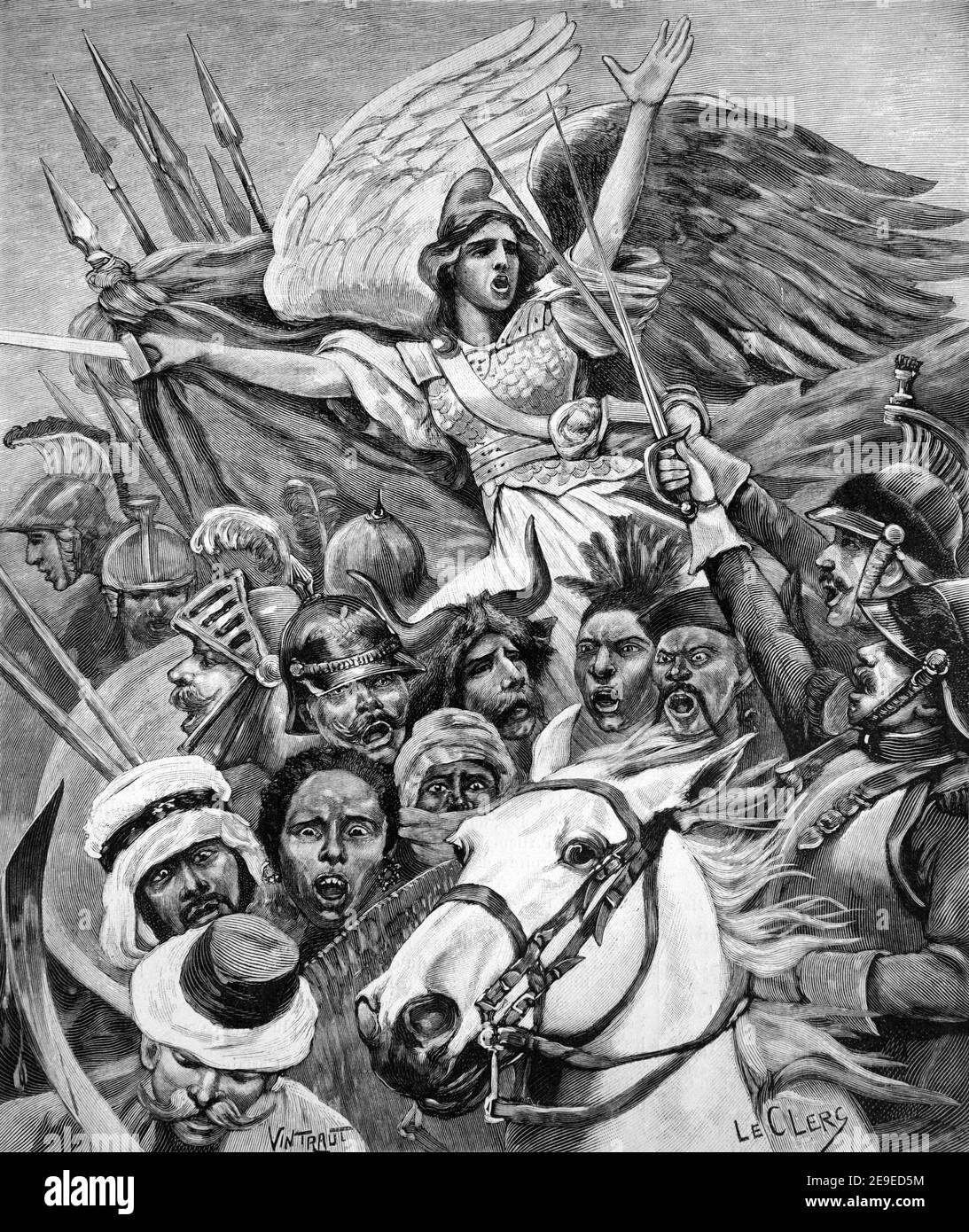 Warcry, War Cry or Battle Cry Amongst Different People & Armies of the World 1898 Vintage Illustration or Engraving Stock Photo