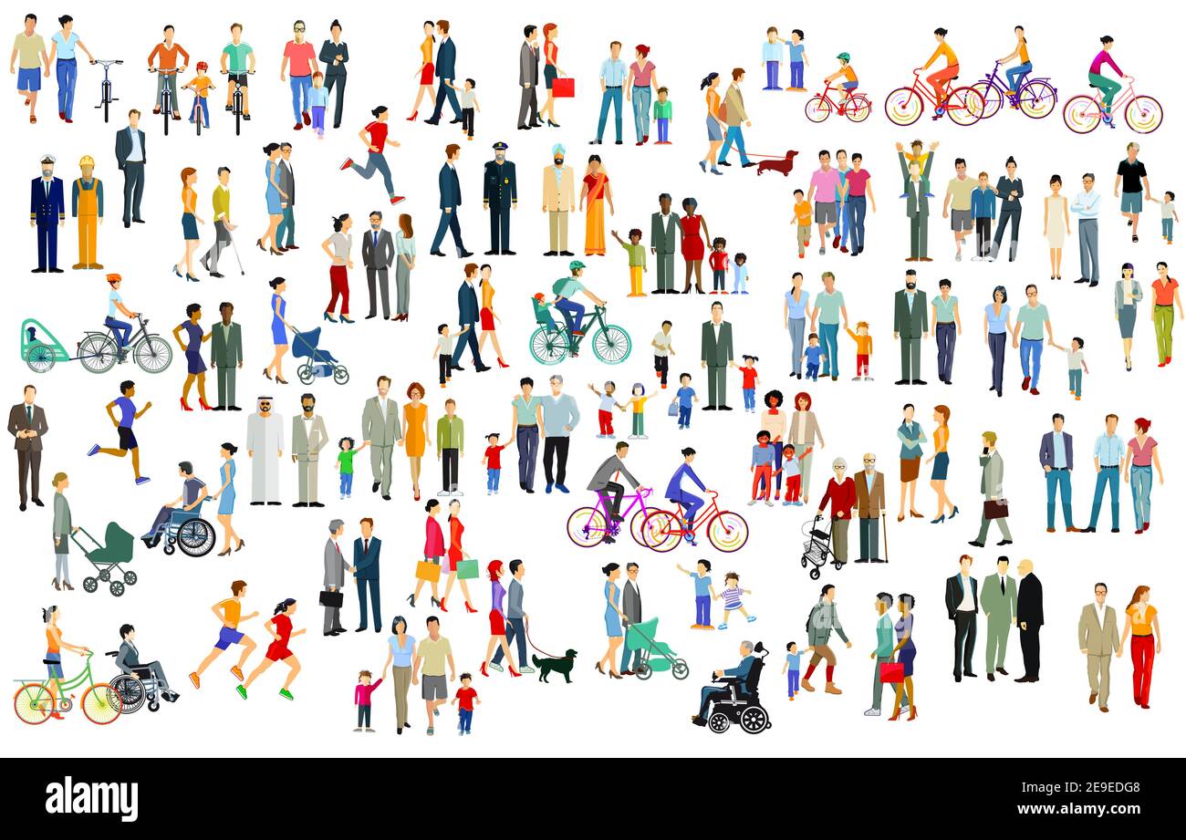 Large crowd, group of people isolated on white Stock Vector