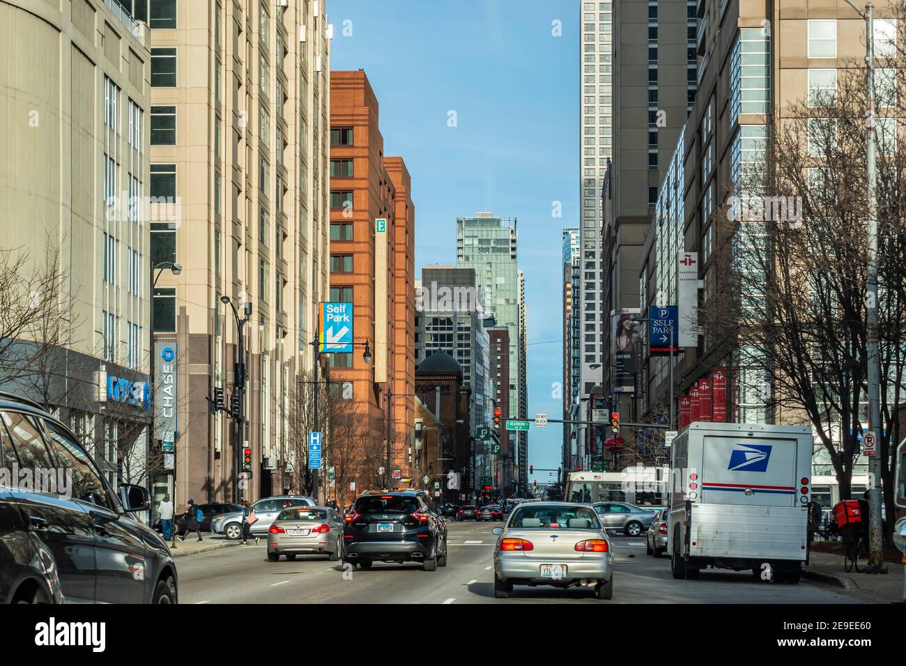 Chicago IL, USA March 2019 View of West Ohio street in Chicago