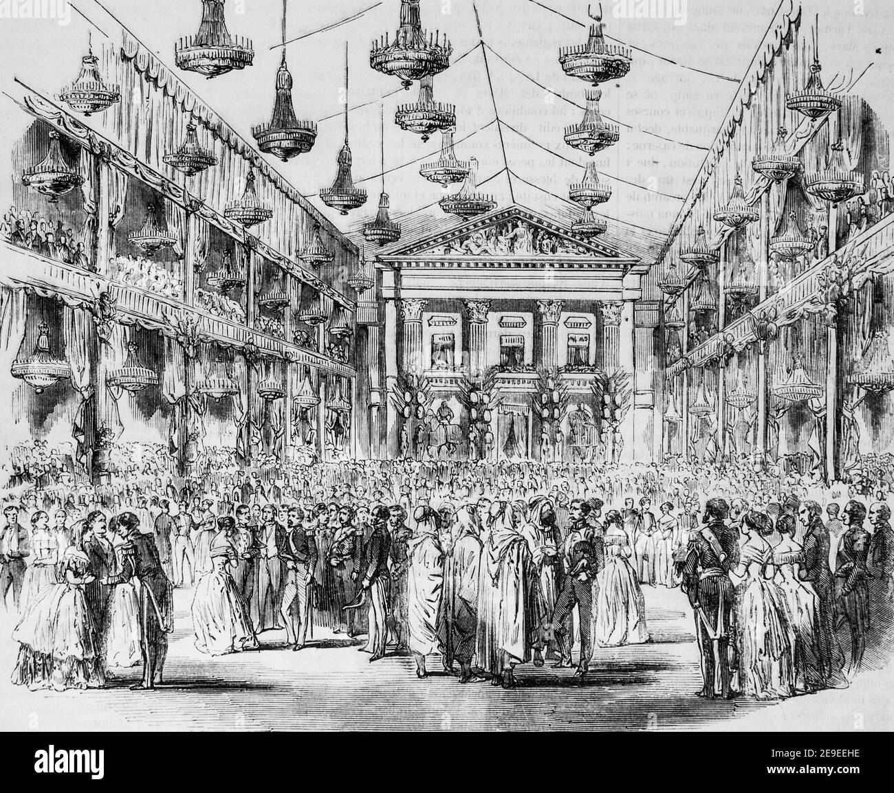 salle de bal dans la cour de l'ecole militaire le 10 mai 1852,tableau de paris par edmond texier,editeur paulin et le chavalier 1853 Stock Photo
