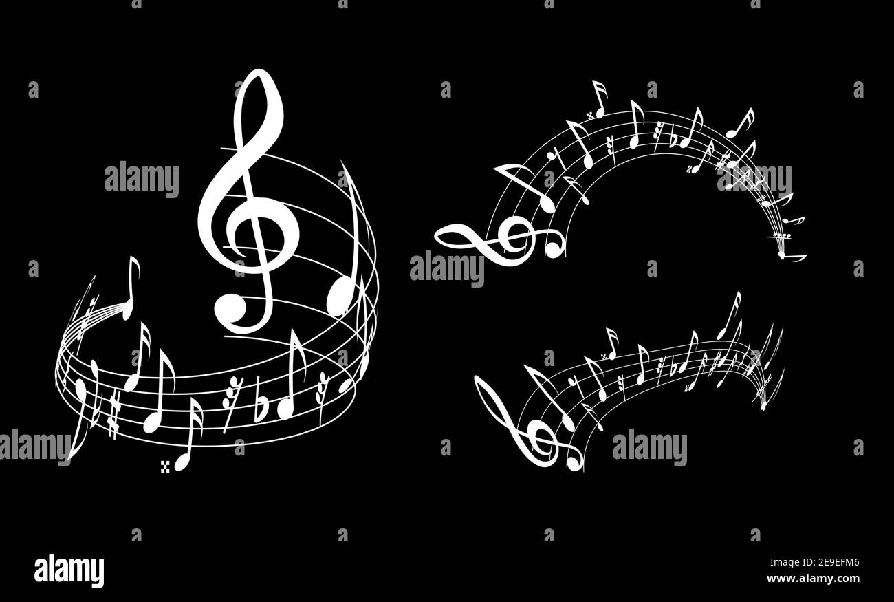 Music notes vector set illustration on black background Stock Vector