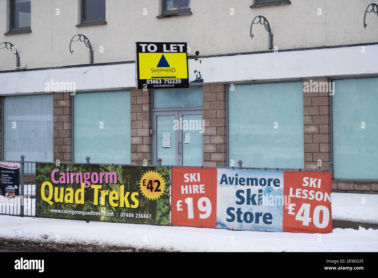 Aviemore, Scotland, UK. 4 February 2021. General views of Main Street