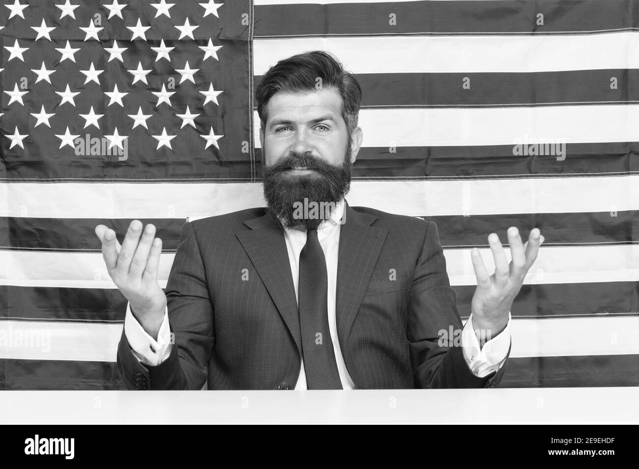 Man american presenter anchorman in studio, fresh news concept. Stock Photo