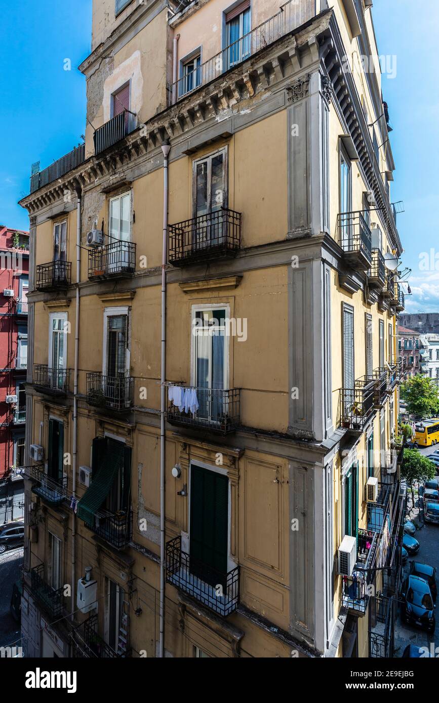 Naples, Italy - September 6, 2019: Facade of classic buildings with ...