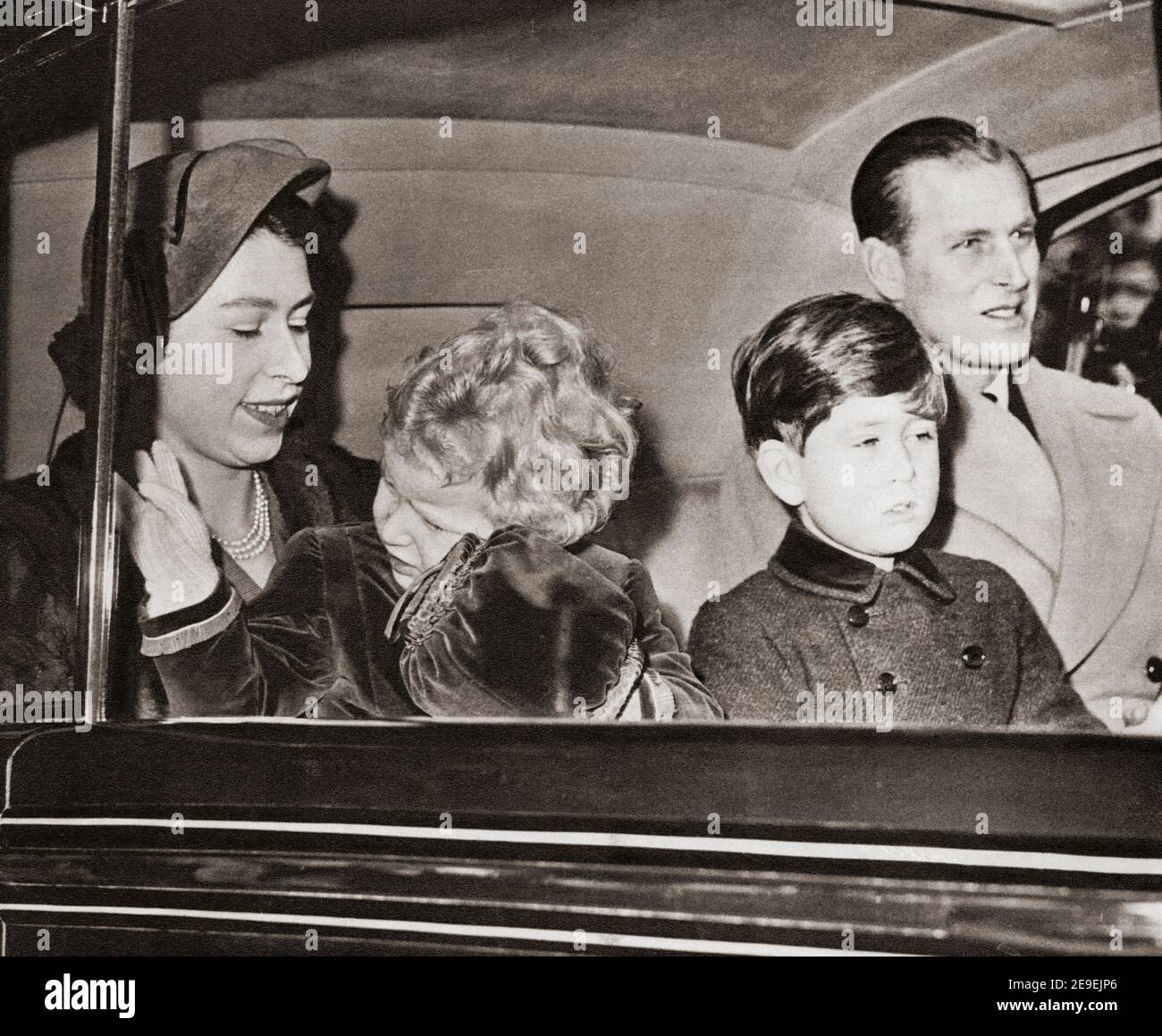 EDITORIAL The Royal Family arrive back in London after a stay in Sandringham. Elizabeth II, Queen of the United Kingdom, 1926 - 2022. Prince Philip, Duke of Edinburgh, born Prince Philip of Greece and Denmark,1921-2021. Husband of Queen Elizabeth II of the United Kingdom. Charles, Prince of Wales, born 1948.  Heir apparent to the British throne as the eldest son of Queen Elizabeth II.  Anne, Princess Royal, Anne Elizabeth Alice Louise, born1950. Second child and only daughter of Queen Elizabeth II and Prince Philip, Duke of Edinburgh. Stock Photo