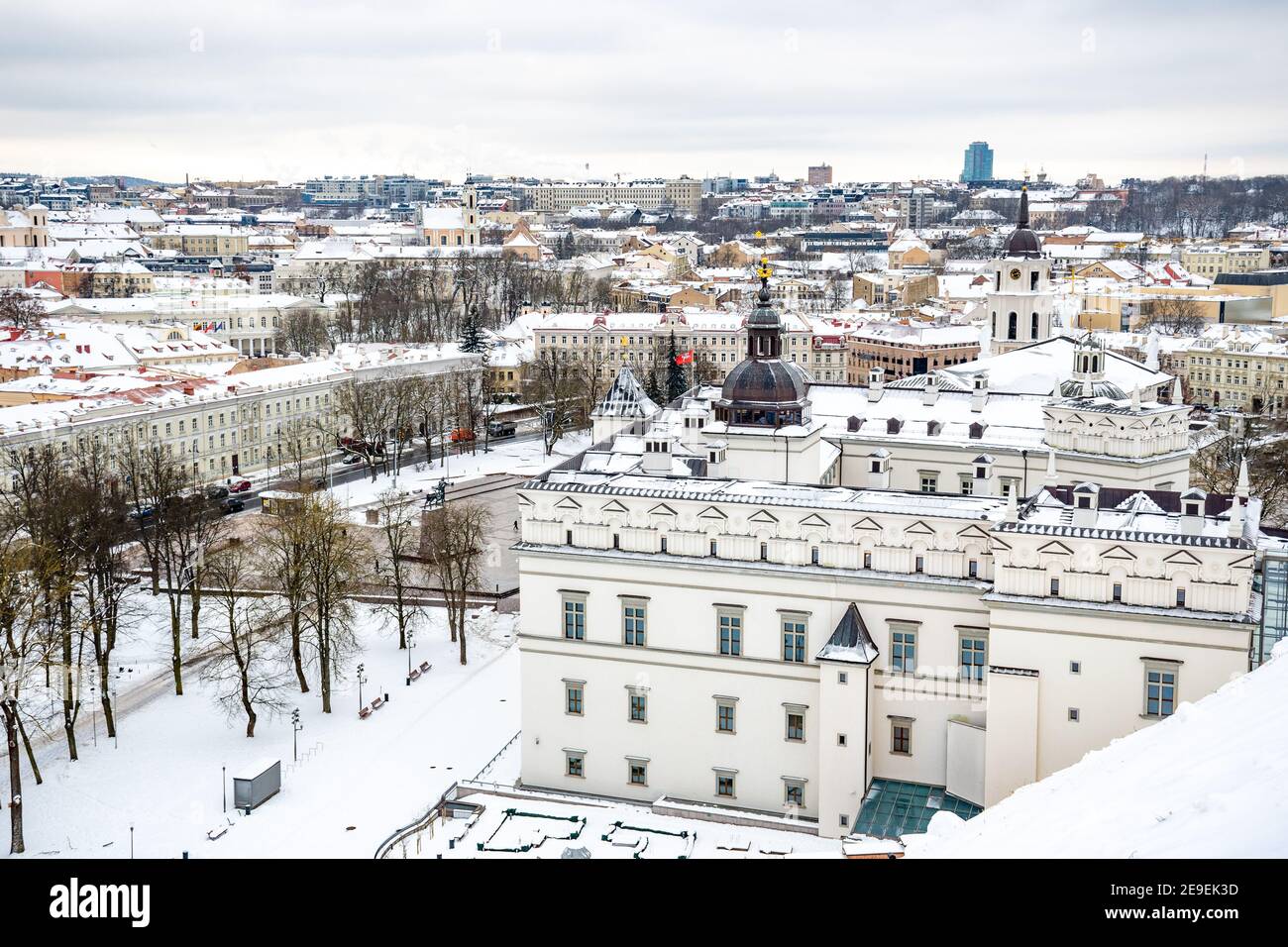 Aerial view of Vilnius old town, capital of Lithuania in winter day with snow Stock Photo