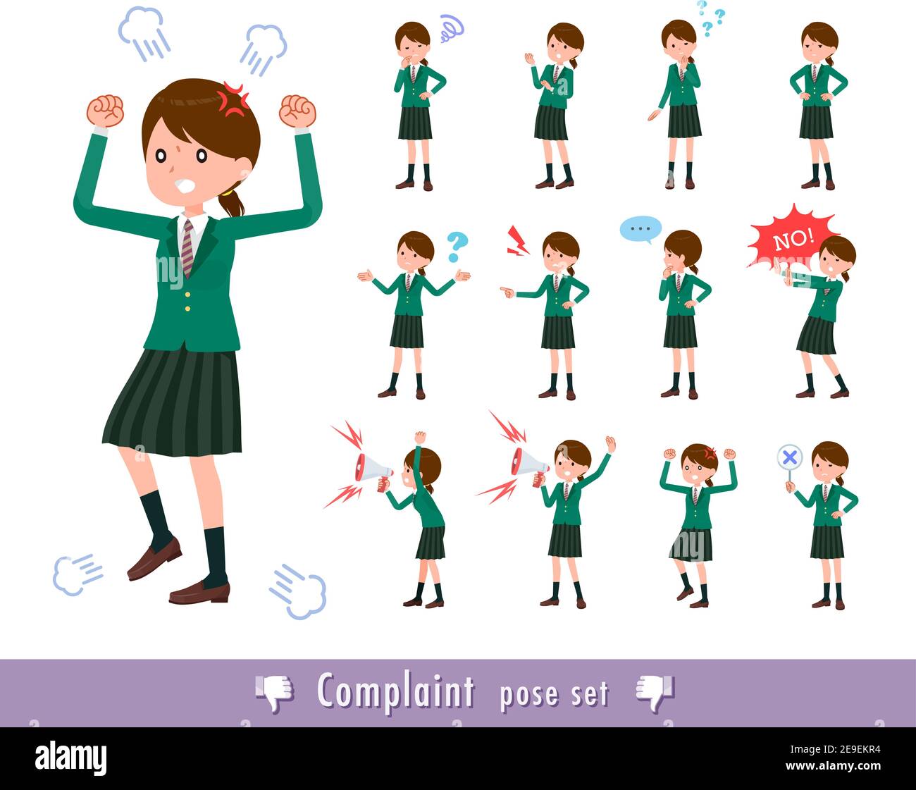 A set of schoolgirl expressing their discontent.It's vector art so easy to edit. Stock Vector