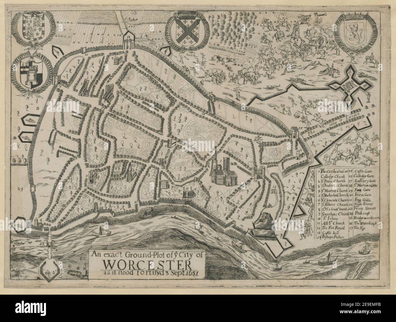 An Exact Ground Plot Of Ye City Of Worcester As It Stood Fortifyd 3 Sept 1651 Author Burnford Leonhard 43 65 1 Place Of Publication London Publisher H Brome And C Harper Date Of Publication