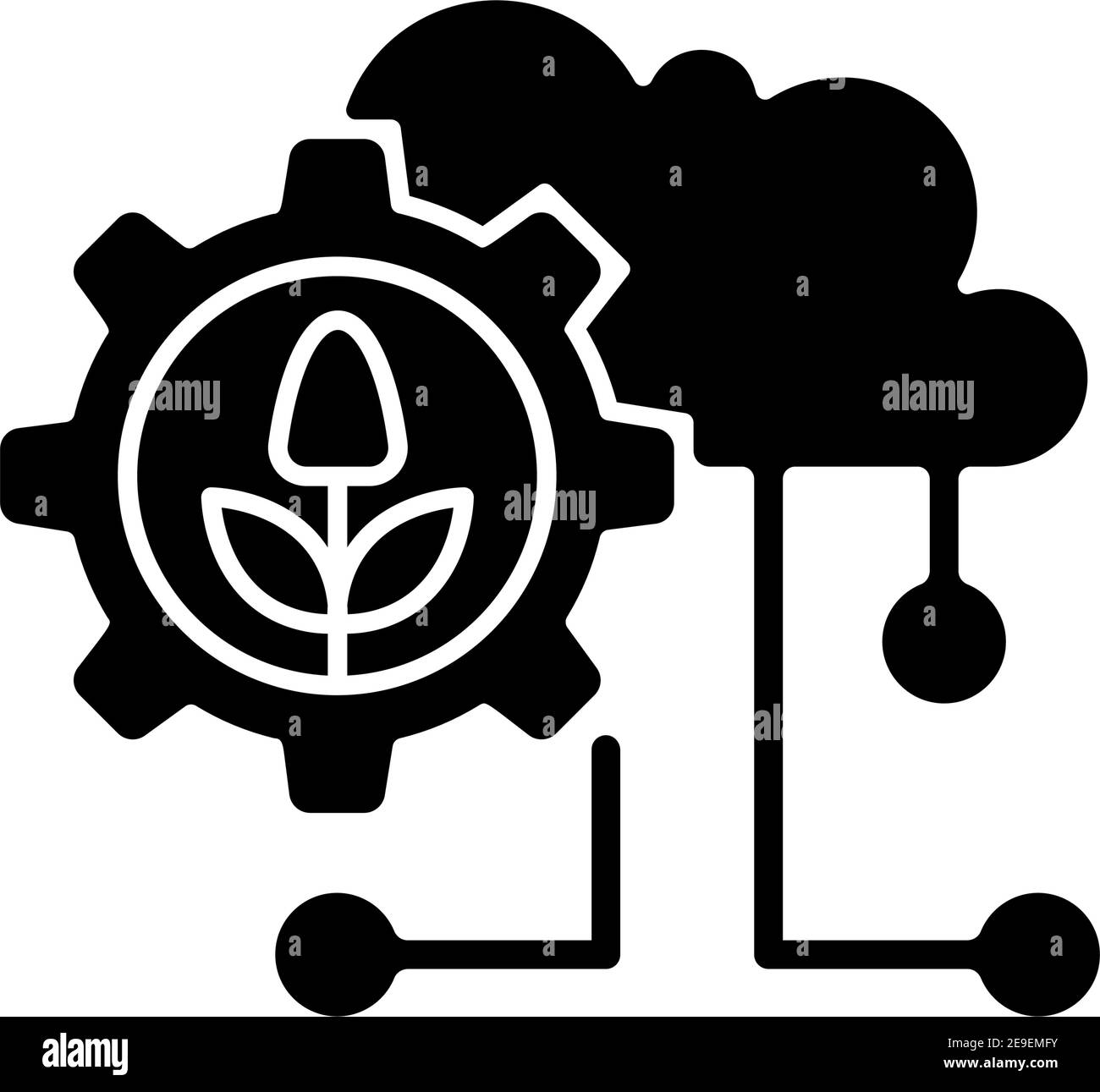 Cloud computing in farming black glyph icon Stock Vector