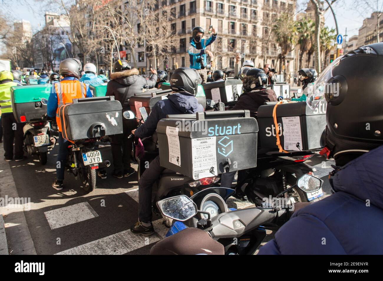 Barcelona, Catalonia, Spain. 4th Feb, 2021. Stuartu0027s delivery men 