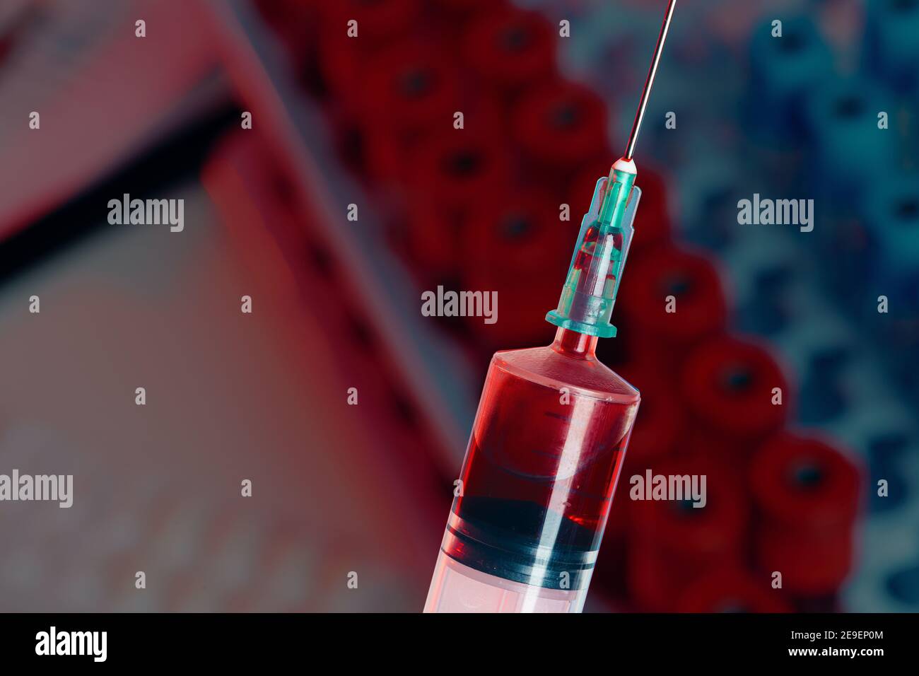 Syringe with blood inside close up photo Stock Photo Alamy