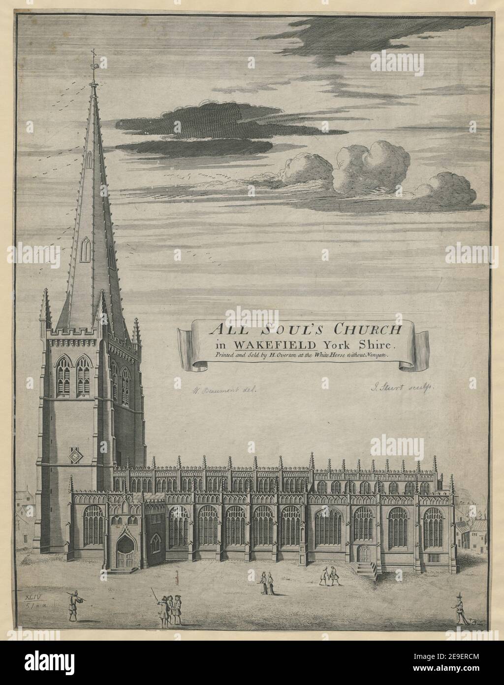 ALL SOUL'S CHURCH in WAKEFIELD York Shire. Author  Sturt, John 44.51. Place of publication: [London] Publisher: Printed and Sold by H. Overton at the White Horse without Newgate., Date of publication: [1720-1740]  Item type: 1 print Medium: etching and engraving Dimensions: sheet 52.0 x 40.3 cm [trimmed within platemark]  Former owner: George III, King of Great Britain, 1738-1820 Stock Photo