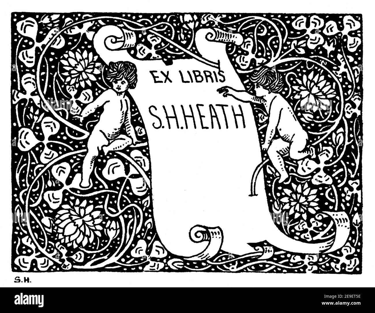 personal bookplate design for S H Heath by Sidney Herbert Heath, in 1893 volume 1 of The Studio an Illustrated Magazine of Fine and Applied Art Stock Photo