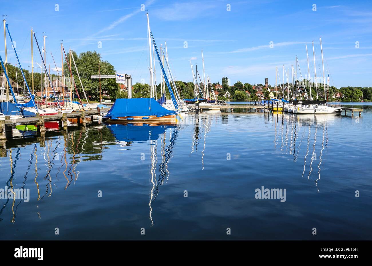 Plön is a wonderfully existing lake landscape of Holstein Switzerland ruled small town. This place is perfect for sailing enthusiasts. Stock Photo