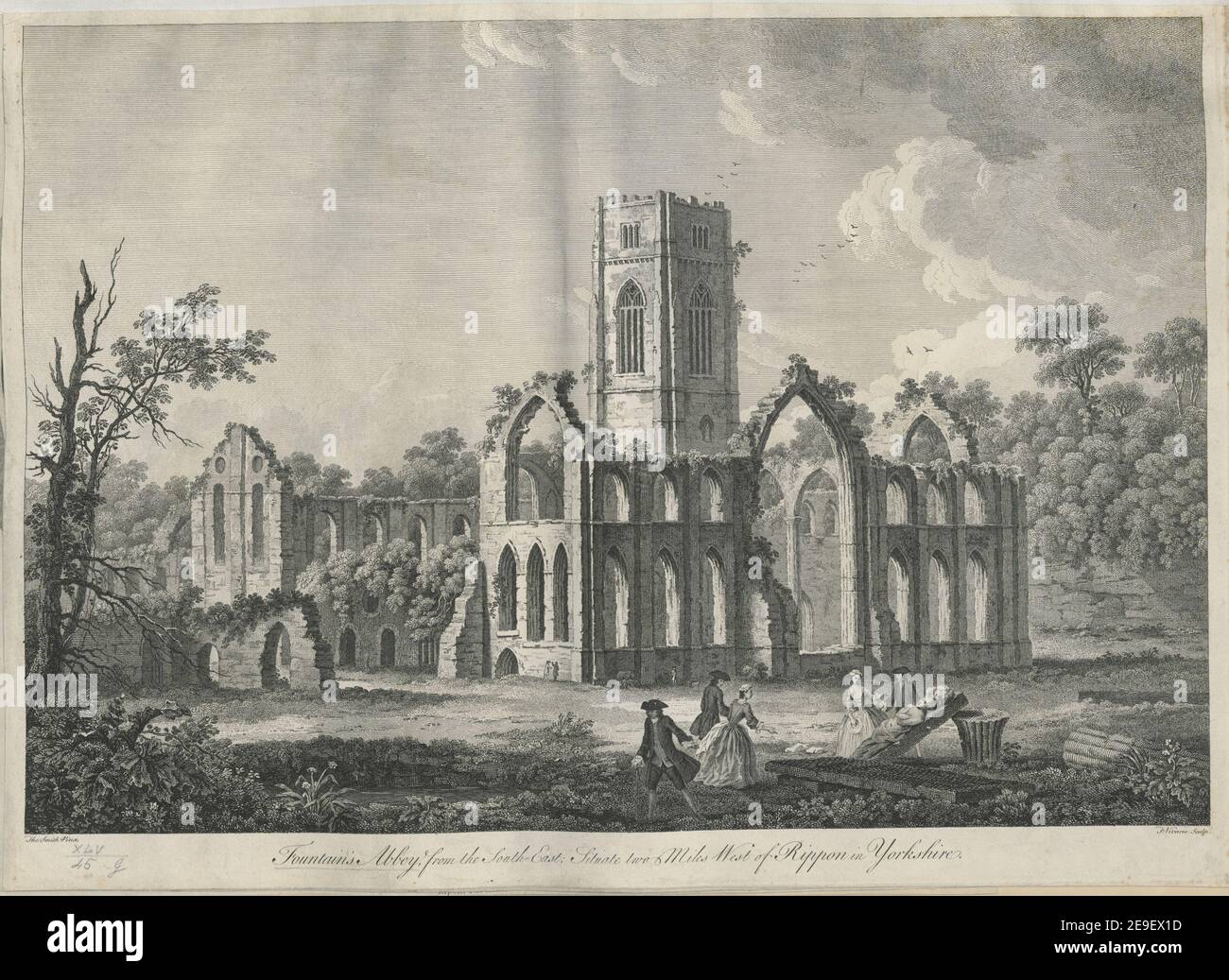 Fountains Abbey, from the South East  Author  VivareÃÄs, FrancÃßois 45.45.g. Place of publication: [London] Publisher: [T. Smith]., Date of publication: [1751 c.]  Item type: 1 print Medium: etching and engraving Dimensions: sheet 40.0 x 55.0 cm [trimmed within platemark].  Former owner: George III, King of Great Britain, 1738-1820 Stock Photo