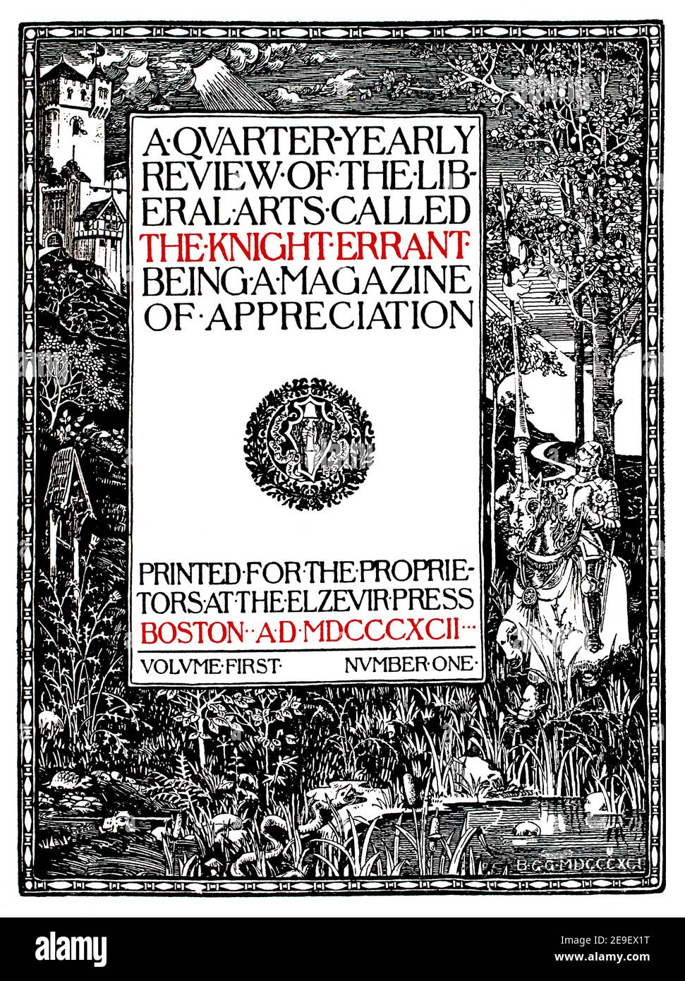 1892 title page of The Knight Errant: Being a Magazine of Appreciation, First Volume, Number one, from 1893 Volume 1, The Studio an Illustrated Magazi Stock Photo
