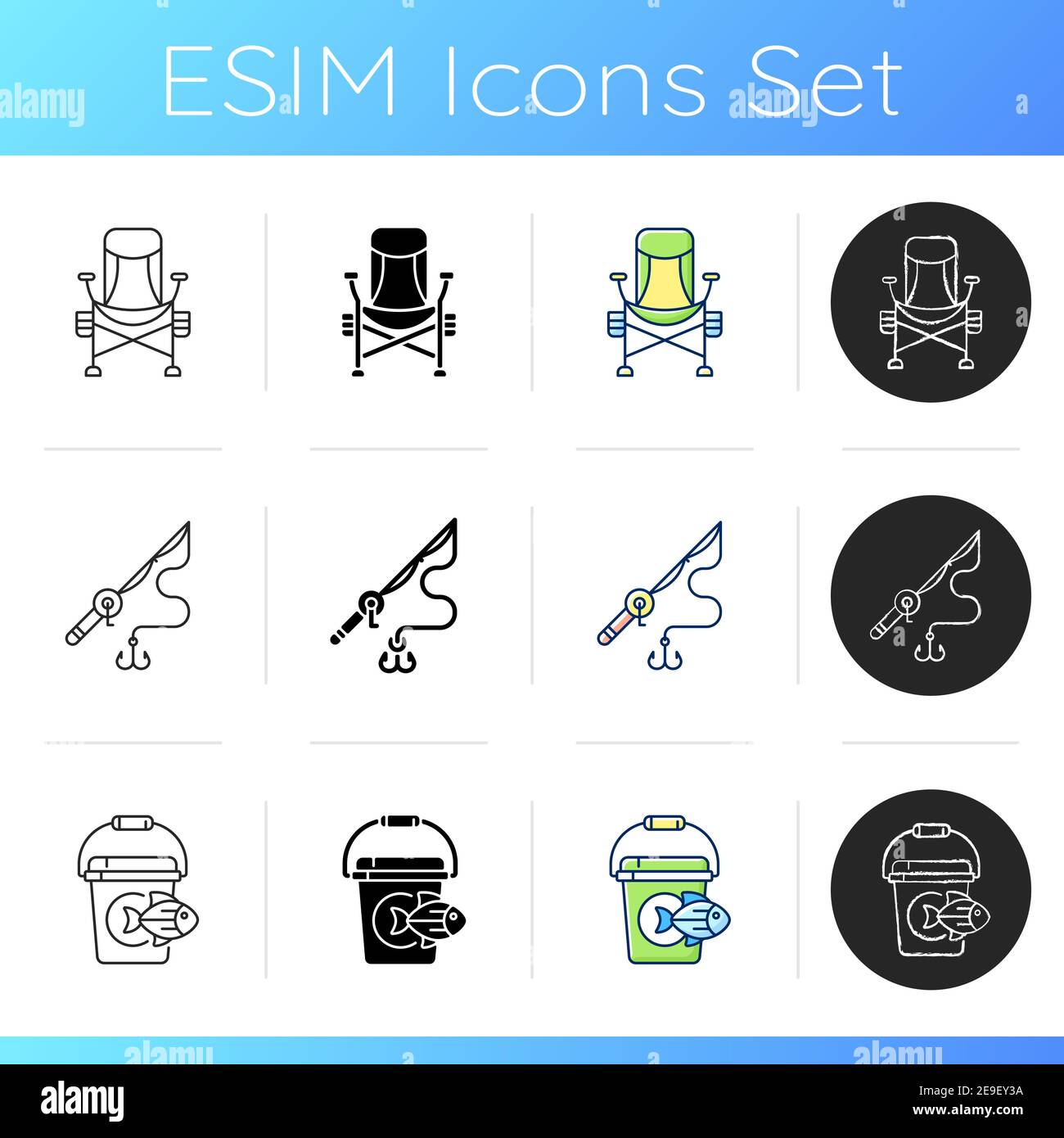 Tools for fishing icons set Stock Vector