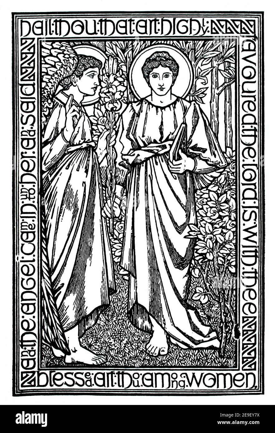 The Annunciation, line illustration by Selwyn Image for the Fitzroy Picture Series, in 1893 volume 1 of The Studio an Illustrated Magazine of Fine and Stock Photo