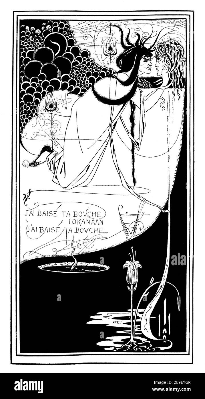 J'ai baisé ta bouche Iokanaan, drawing in line by Aubrey Beardsley, from Oscar Wilde’s drama Salome, first published in 1893 Volume 1, The Studio an I Stock Photo