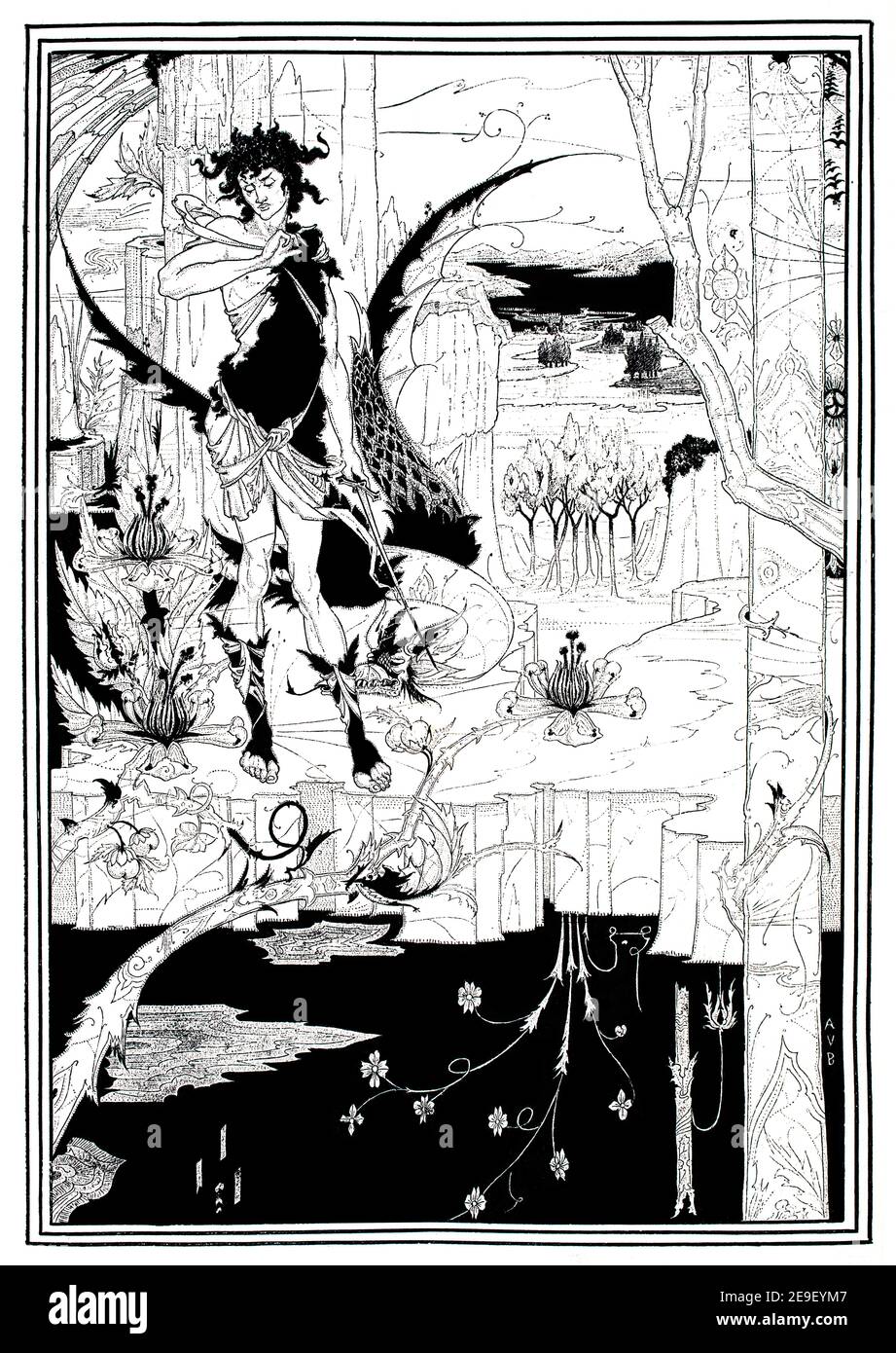 Siegfried, act 2 drawing in line and wash design by Aubrey Beardsley of 1893 Volume 1, The Studio an Illustrated Magazine of Fine and Applied Art Stock Photo