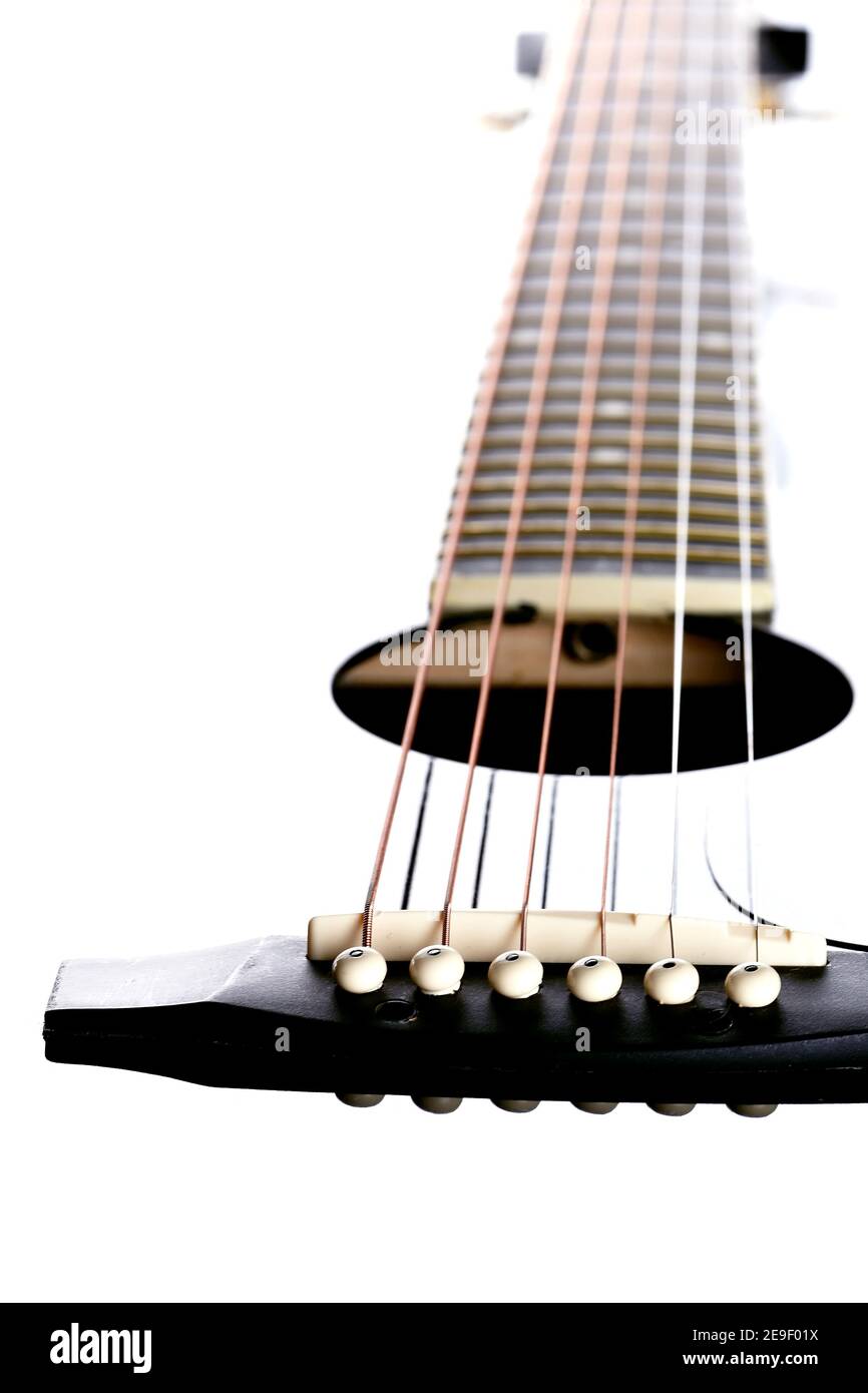 Musical instrument. Detail of a musical instrument. Strings on a guitar. Stock Photo