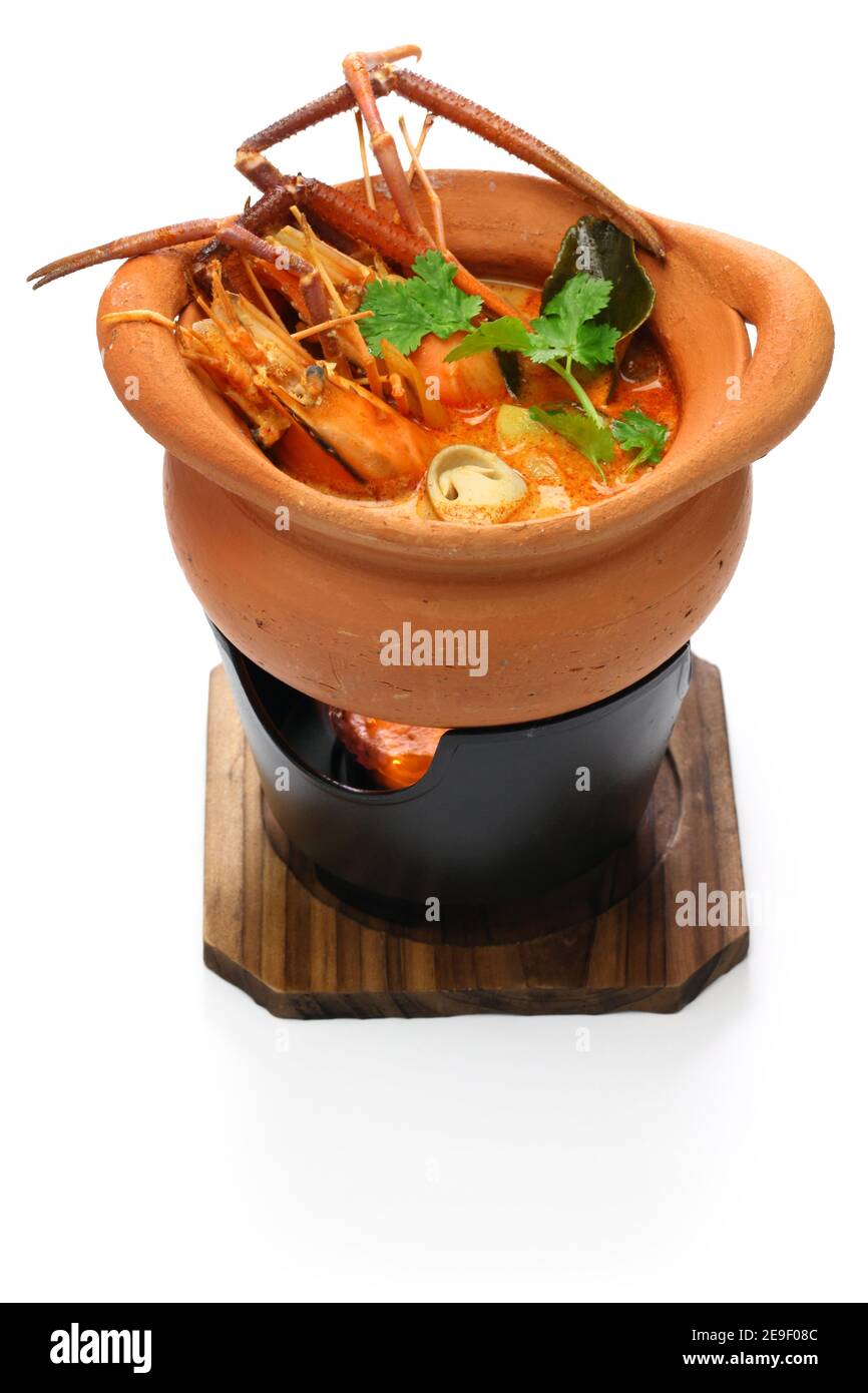 tom yum kung with giant river prawn, thai hot and sour soup cuisine Stock Photo