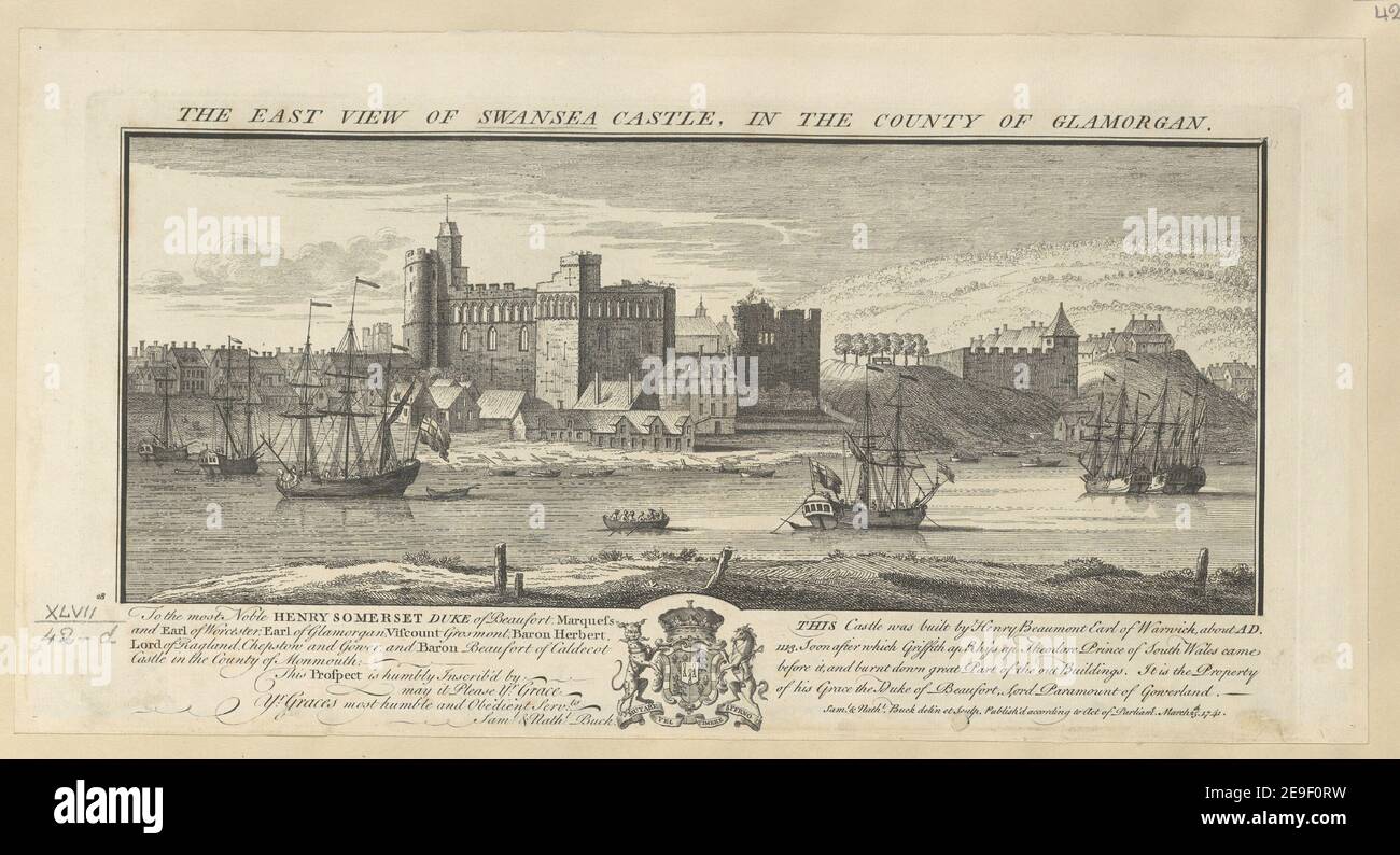 The East View of Swansea Castle, in the County of Glamorgan.  Author  Buck, Samuel 47.42.d. Place of publication: [London] Publisher: Publish'd according to Act of Parliam.t March 25.th, Date of publication: 1741.  Item type: 1 print Medium: etching and engraving Dimensions: platemark 19.4 x 37.3 cm.  Former owner: George III, King of Great Britain, 1738-1820 Stock Photo