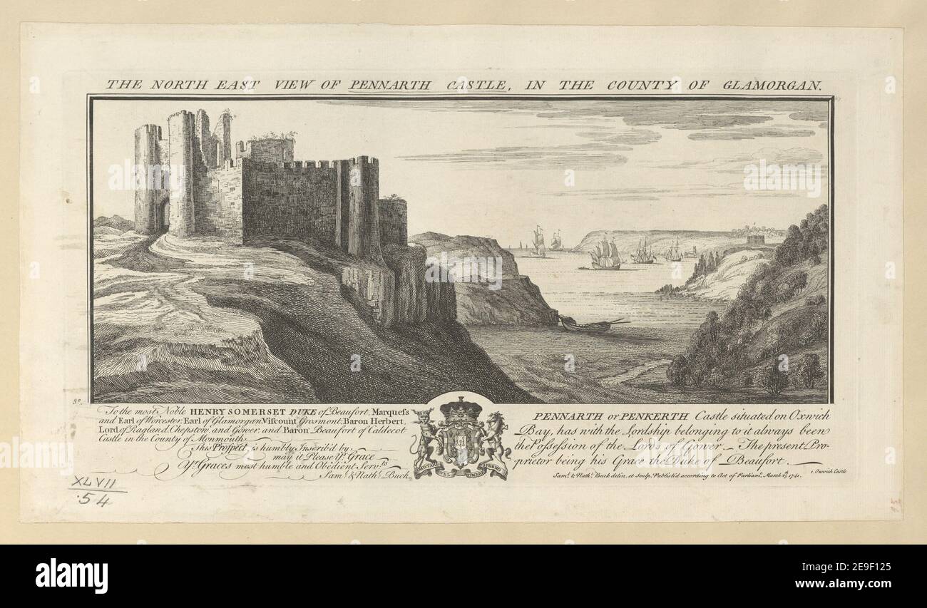 The North East View of Pennarth Castle, in the County of Glamorgan.  Author  Buck, Samuel 47.54. Place of publication: [London] Publisher: Publish'd according to Act of Parliam.t March 25.th, Date of publication: 1741.  Item type: 1 print Medium: etching and engraving Dimensions: platemark 19.4 x 37.3 cm.  Former owner: George III, King of Great Britain, 1738-1820 Stock Photo