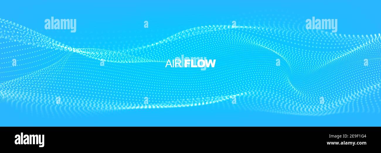Particle waves showing a stream of clean fresh air. Flowing particles with depth of field. Air flow. Vector illustration. Stock Vector