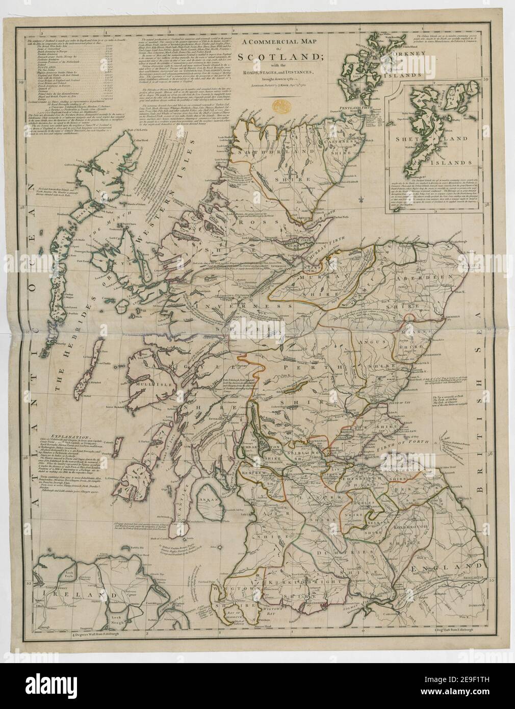 A COMMERCIAL MAP of SCOTLAND  Author  Knox, John 48.29. Place of publication: London Publisher: Publish'd by J. Knox. Sept.r 13.th, Date of publication: 1782.  Item type: 1 map Medium: copperplate engraving, hand colour Dimensions: 70 x 53 cm  Former owner: George III, King of Great Britain, 1738-1820 Stock Photo