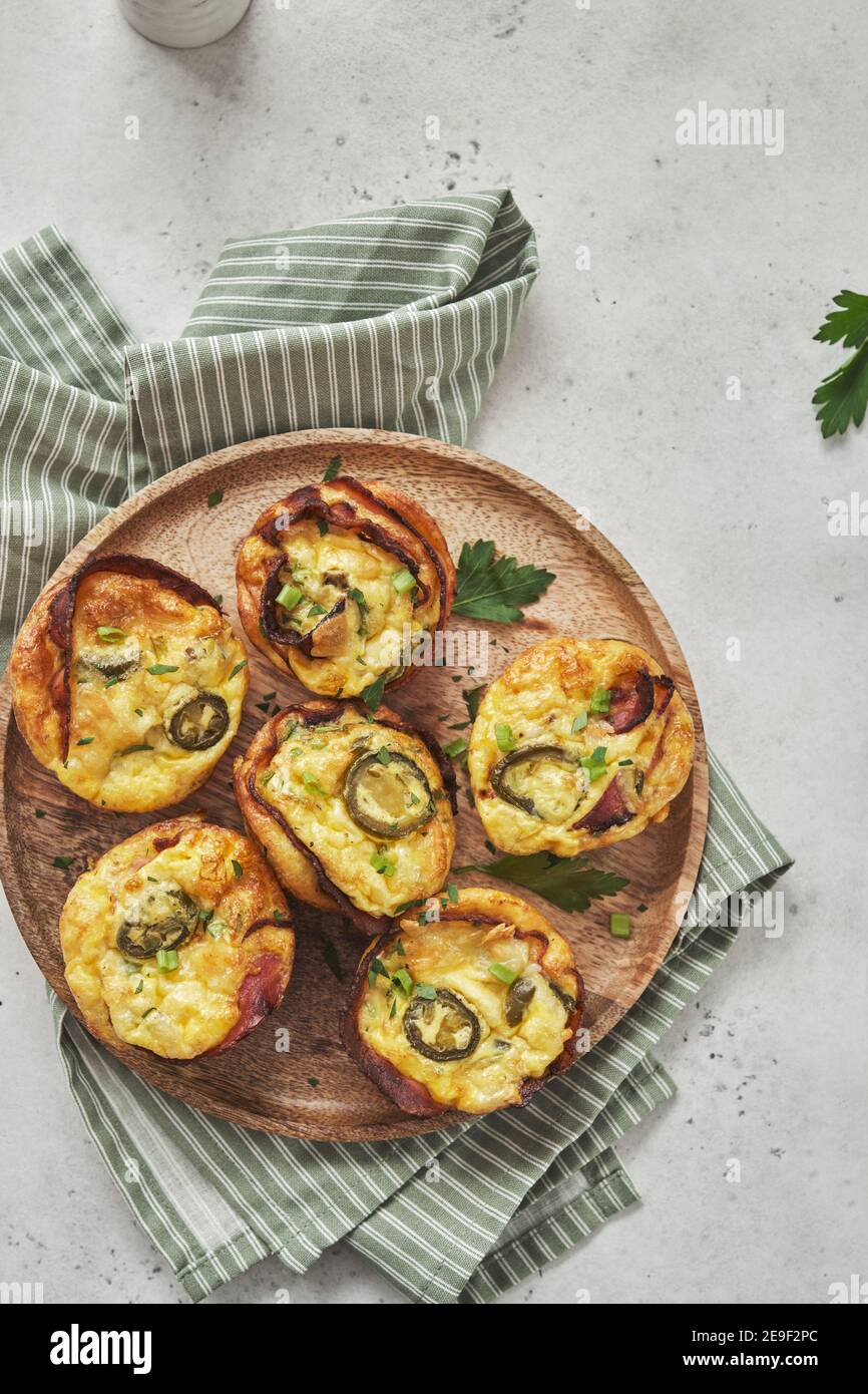Bacon egg muffins with jalapeno, low carbs, ketogenic food Stock Photo