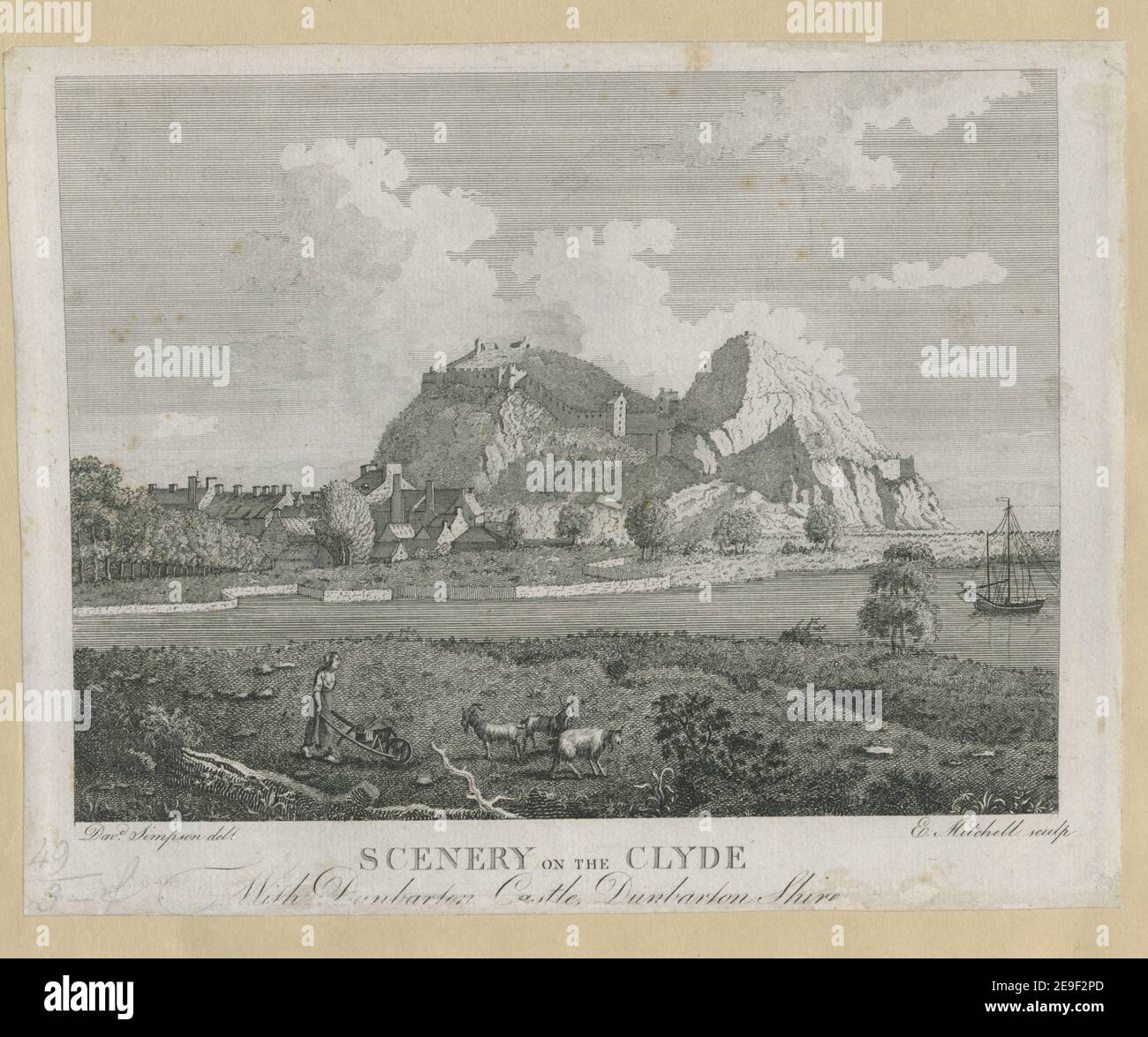 SCENERY ON THE CLYDE  Author  Mitchell, Edward 49.3f. Place of publication: [Scotland?] Publisher: [publisher not identified] Date of publication: [about 1793]  Item type: 1 print Medium: etching Dimensions: sheet 19.7 x 25 cm  Former owner: George III, King of Great Britain, 1738-1820 Stock Photo