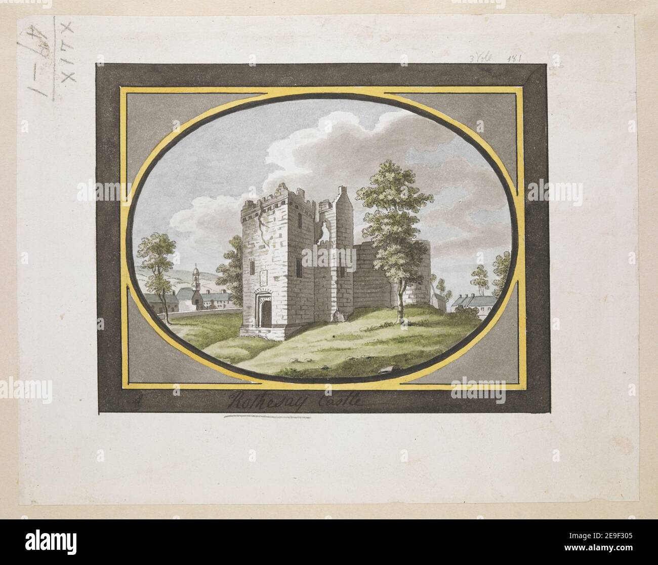 Rothesay Castle. Visual Material information:  Title: Rothesay Castle. 49.47.1. Date of publication: [about 1775-1790]  Item type: 1 drawing Medium: pen and black ink with watercolour Dimensions: sheet 15.7 x 19.9 cm  Former owner: George III, King of Great Britain, 1738-1820 Stock Photo