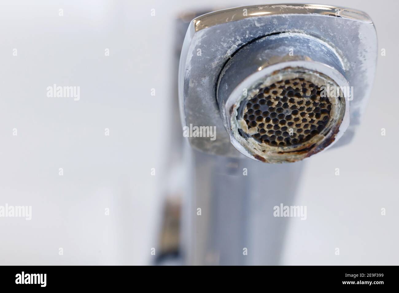 Limescale on faucet mesh in the bathrooms. Close up view Stock Photo Alamy