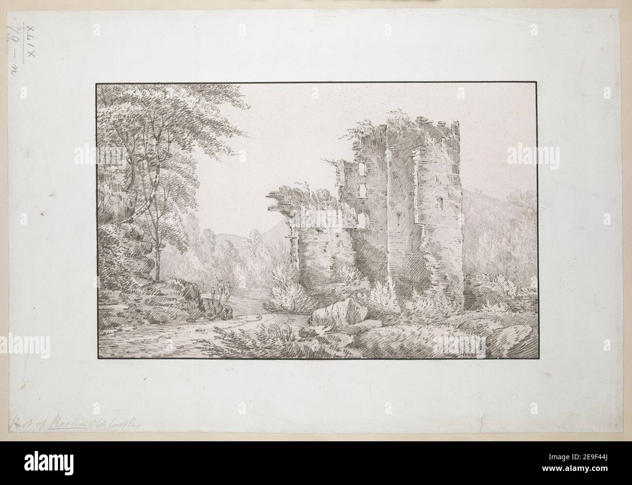 Part of Roslin Old Castle. Author  Wilkinson, Joseph 49.79.n. Date of publication: [about 1800-1820]  Item type: 1 drawing Medium: pencil Dimensions: sheet 29 x 42 cm  Former owner: George III, King of Great Britain, 1738-1820 Stock Photo