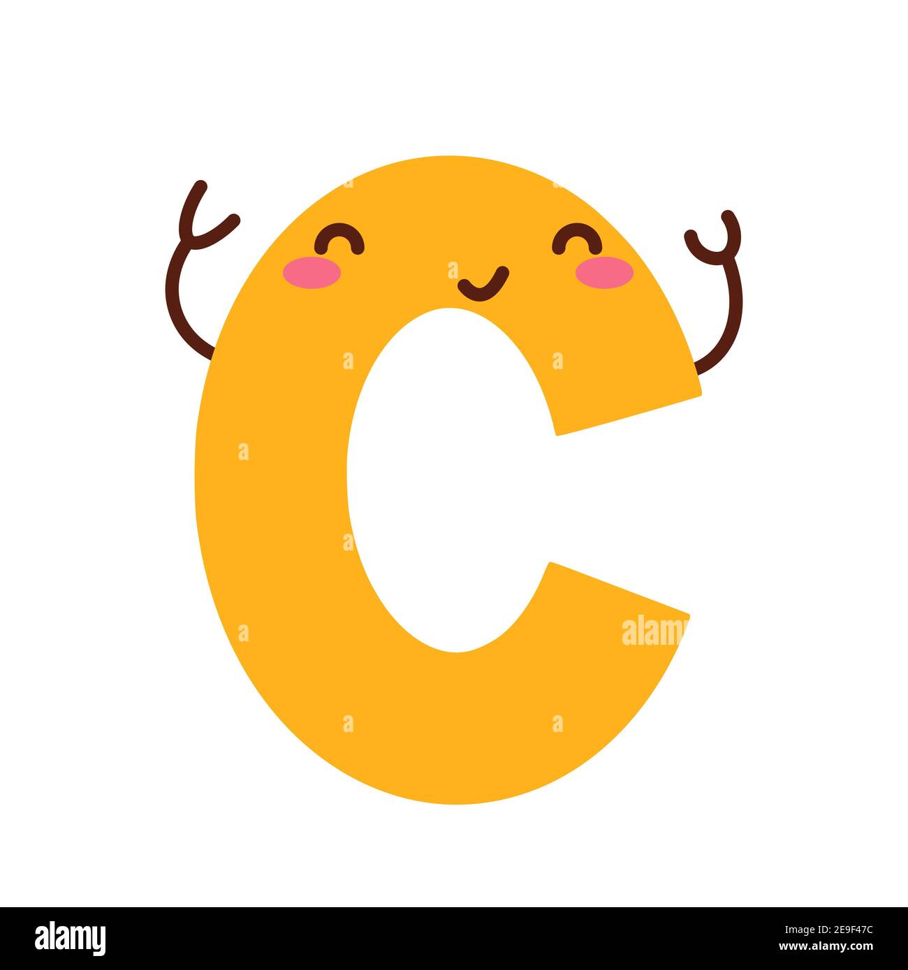 Letter C. Funny character with cute face. Design for kids room