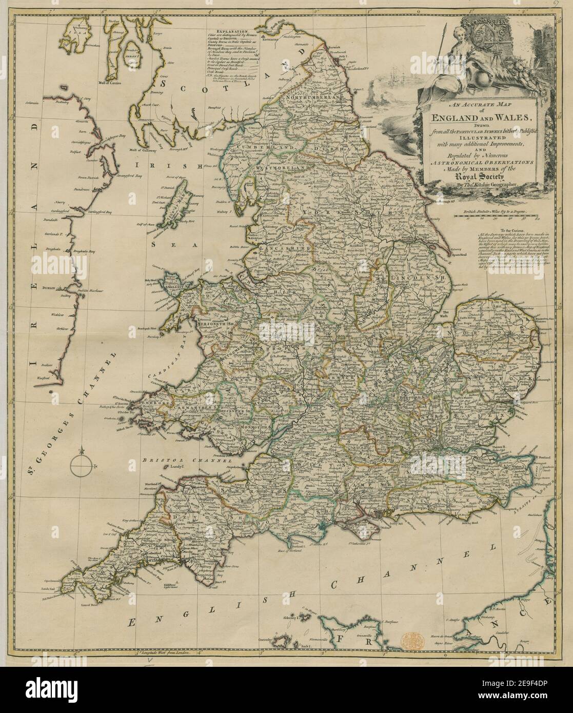 An Accurate Map of England and Wales  Author  Kitchin, Thomas 5.67. Place of publication: [London] Publisher: [T. Kitchin]., Date of publication: [1769 c.].  Item type: 1 map Medium: copperplate engraving Dimensions: 57.6 x 49.3 cm  Former owner: George III, King of Great Britain, 1738-1820 Stock Photo