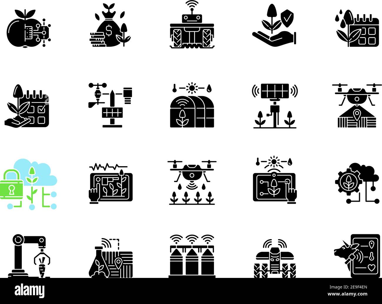 Smart farm system black glyph icons set on white space Stock Vector ...