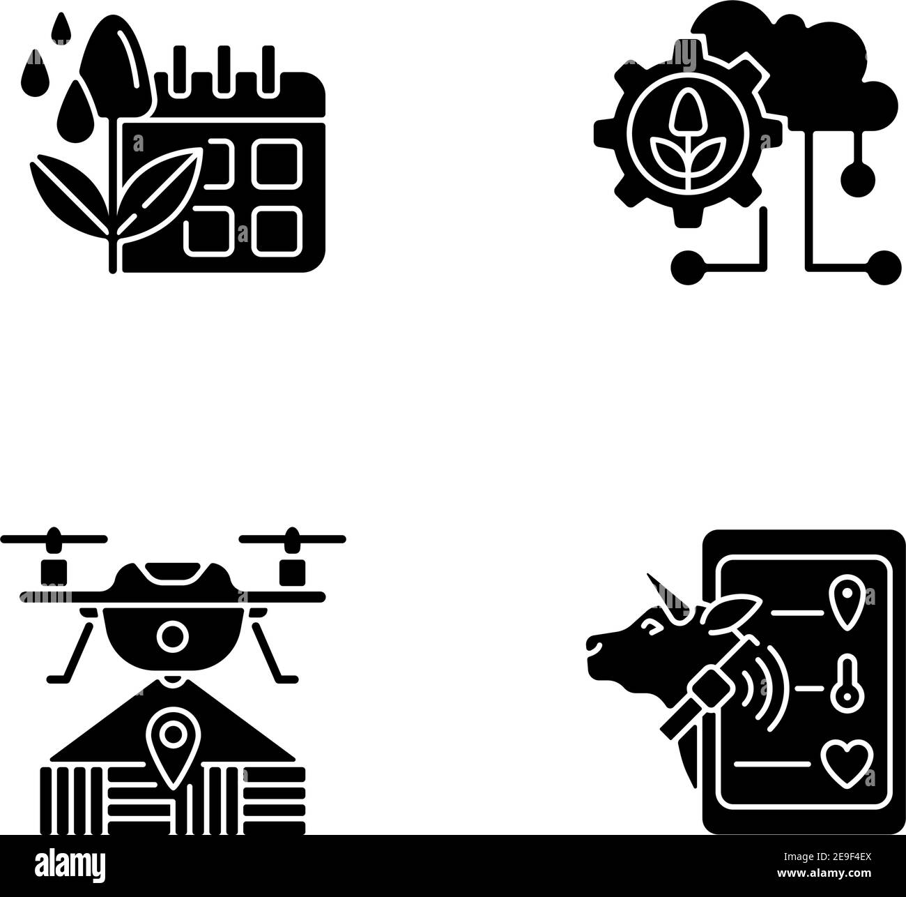 Smart farm black glyph icons set on white space Stock Vector Image ...