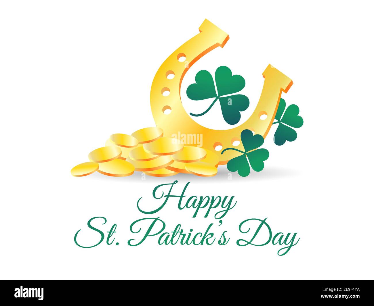 Happy St. Patrick's Day. Pile of gold coins with clover and gold ...