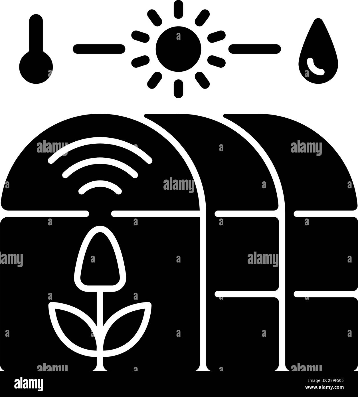 Smart greenhouse black glyph icon Stock Vector
