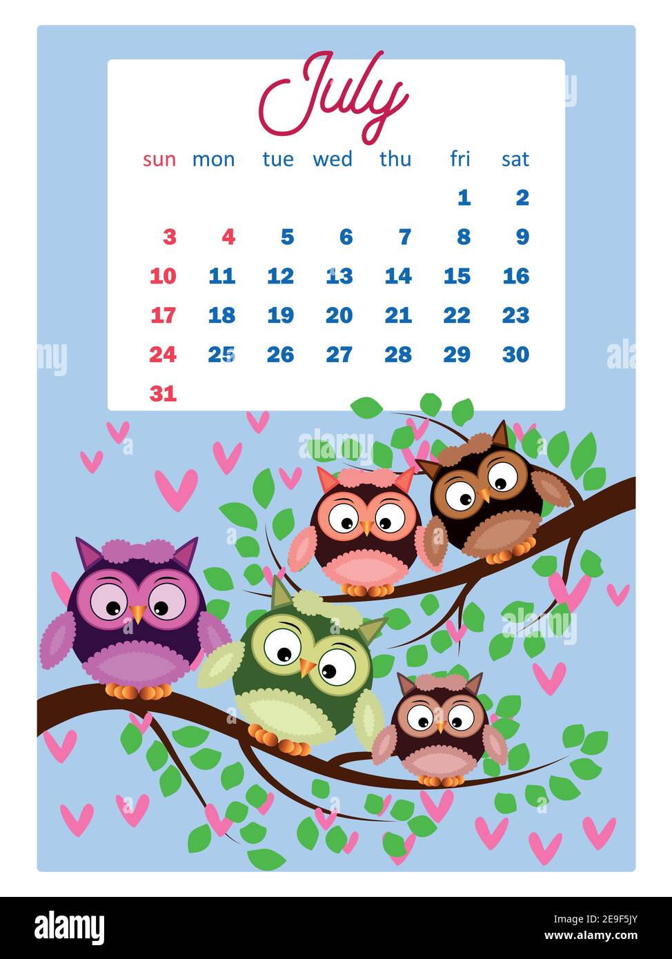 Free 2022 Cartoon Calendar Calendar 2022. Cute Calendar With Funny Cartoon Owls. Cute Owls And Birds  For Every Month. Wall Vertical Calendar For 2022, The Week Starts On Sunday  Stock Vector Image & Art - Alamy