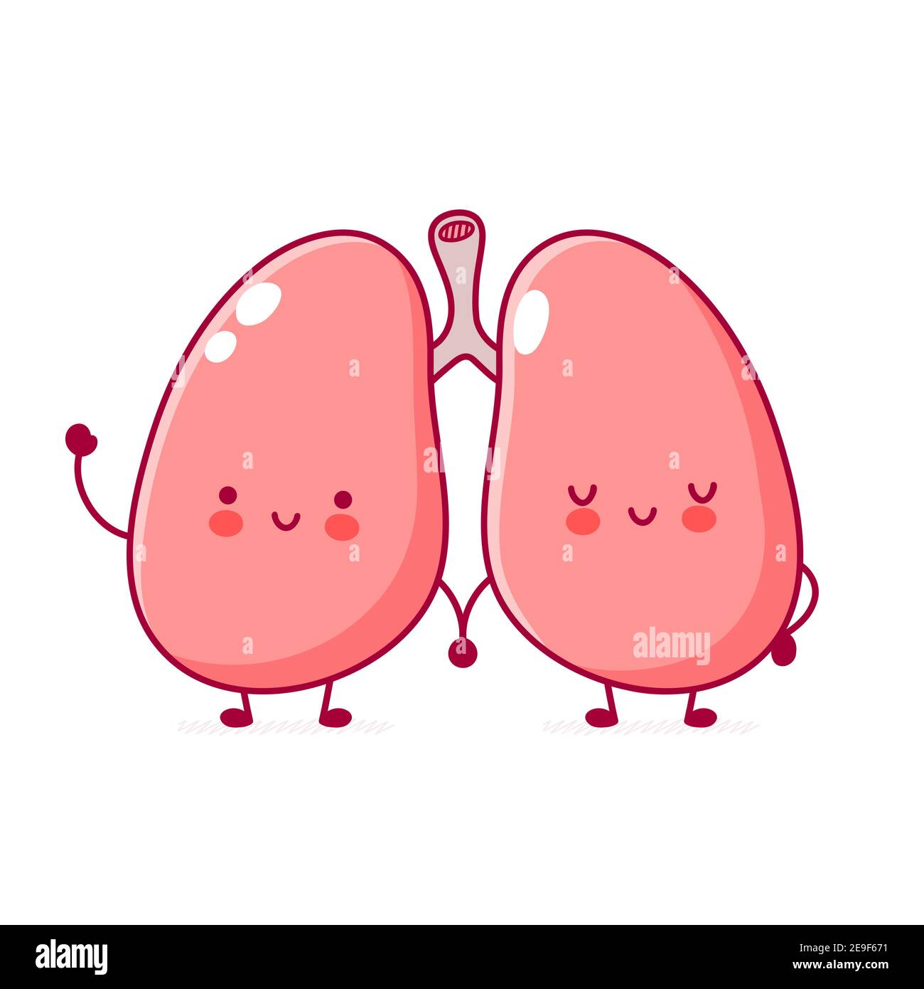 Cute funny human lungs organ character. Vector flat line cartoon kawaii character illustration icon. Isolated on white background. Lungs organ character concept Stock Vector