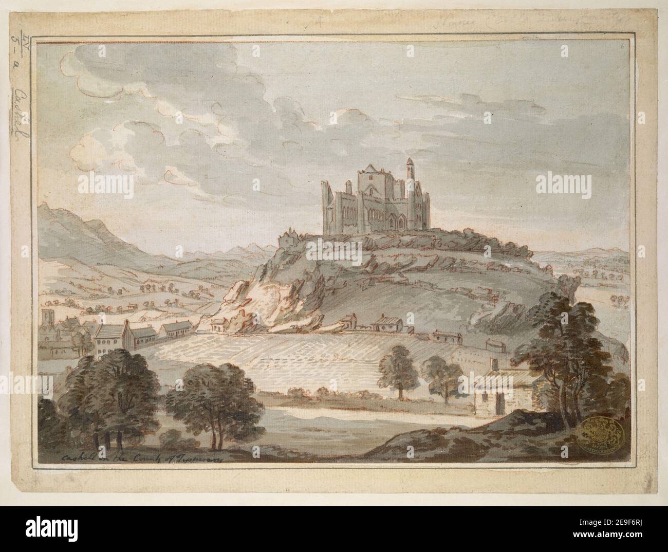 Cashell in the County of Tipperary. Visual Material information:  Title: Cashell in the County of Tipperary. 55.5.a. Date of publication: [about 1750-1780]  Item type: 1 drawing Medium: red chalk, watercolour and gum arabic Dimensions: sheet 18.7 x 26.8 cm, on sheet 21.6 x 29 cm  Former owner: George III, King of Great Britain, 1738-1820 Stock Photo