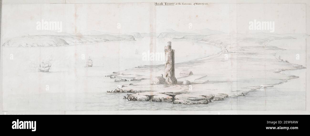 HOOK TOWER at the Entrance of Waterford. Author  Phillips, Thomas 55.43. Date of publication: [about 1680]  Item type: 1 drawing Medium: pen and black ink with watercolour over pencil Dimensions: sheet 32.2 x 91.4 x 32 cm, on support sheet 54.8 x 95.3 cm  Former owner: George III, King of Great Britain, 1738-1820 Stock Photo