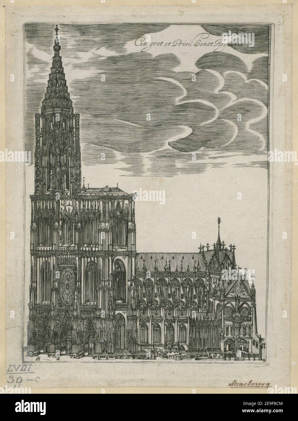 View of Strasbourg Cathedral . Author  Brun, Isaac 58.39.c. Place of publication: [Strasbourg] Publisher: [Lazarus Zetzner] Date of publication: [1617]  Item type: 1 print Medium: engraving Dimensions: platemark 21.2 x 15.6 cm, on sheet 23.7 x 17.7 cm  Former owner: George III, King of Great Britain, 1738-1820 Stock Photo