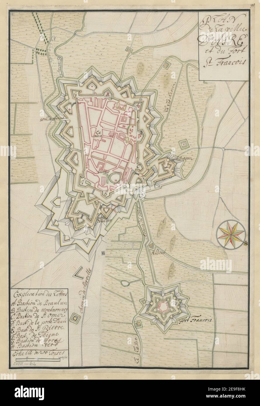 PLAN DE LA VILLE D'AIRE et du Fort St. Francois. Map information:  Title: PLAN DE LA VILLE D'AIRE et du Fort St. Francois. 58.64. Date of publication: [about 1720]  Item type: 1 map Medium: ink and wash Dimensions: 50.3 x 33.5 cm  Former owner: George III, King of Great Britain, 1738-1820 Stock Photo