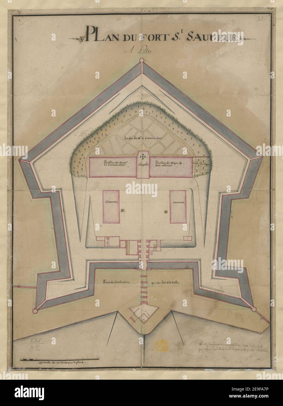 PLAN DU FORT ST. SAUUEUR A Lille. Map information:  Title: PLAN DU FORT ST. SAUUEUR A Lille. 61.82. Date of publication: [about 1690]  Item type: 1 map Medium: ink and wash Dimensions: 49.2 x 36.4 cm  Former owner: George III, King of Great Britain, 1738-1820 Stock Photo