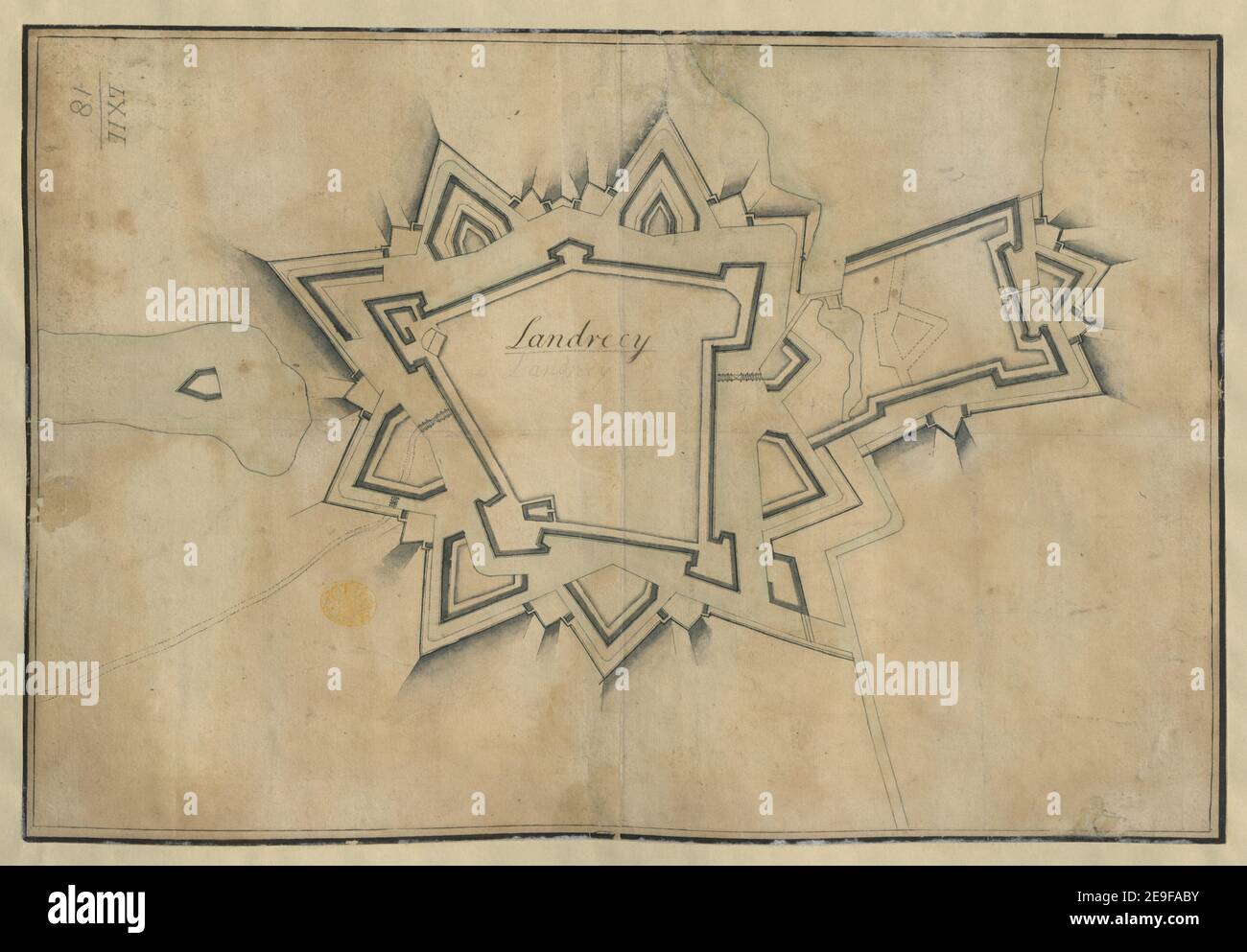 Landrecy. Map information:  Title: Landrecy. 62.18. Place of publication: [about 1660?]  Item type: 1 map Medium: ink and wash Dimensions: 29.7 x 44 cm  Former owner: George III, King of Great Britain, 1738-1820 Stock Photo